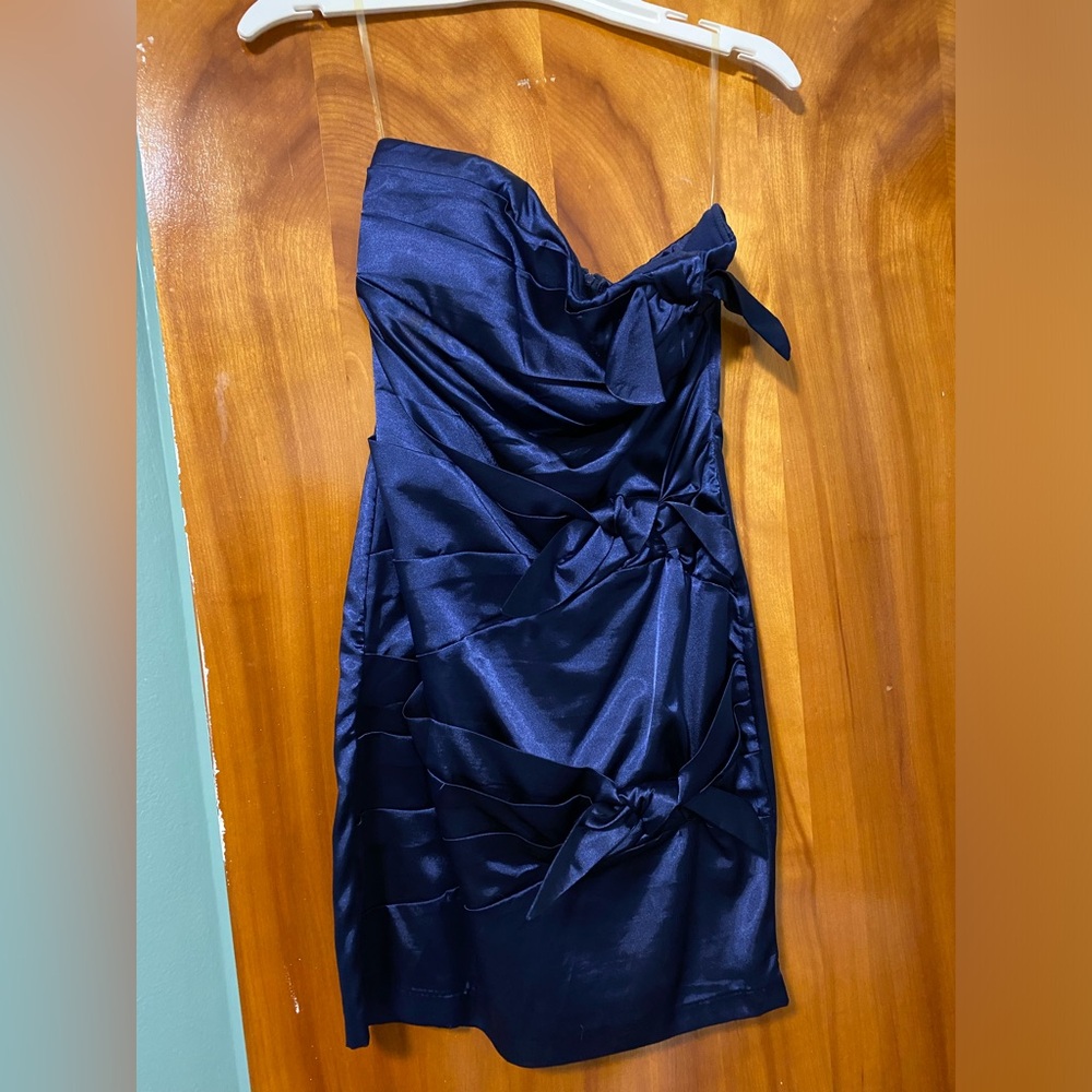 Ruby Rox Navy Blue Strapless Dress with Bows Size 5